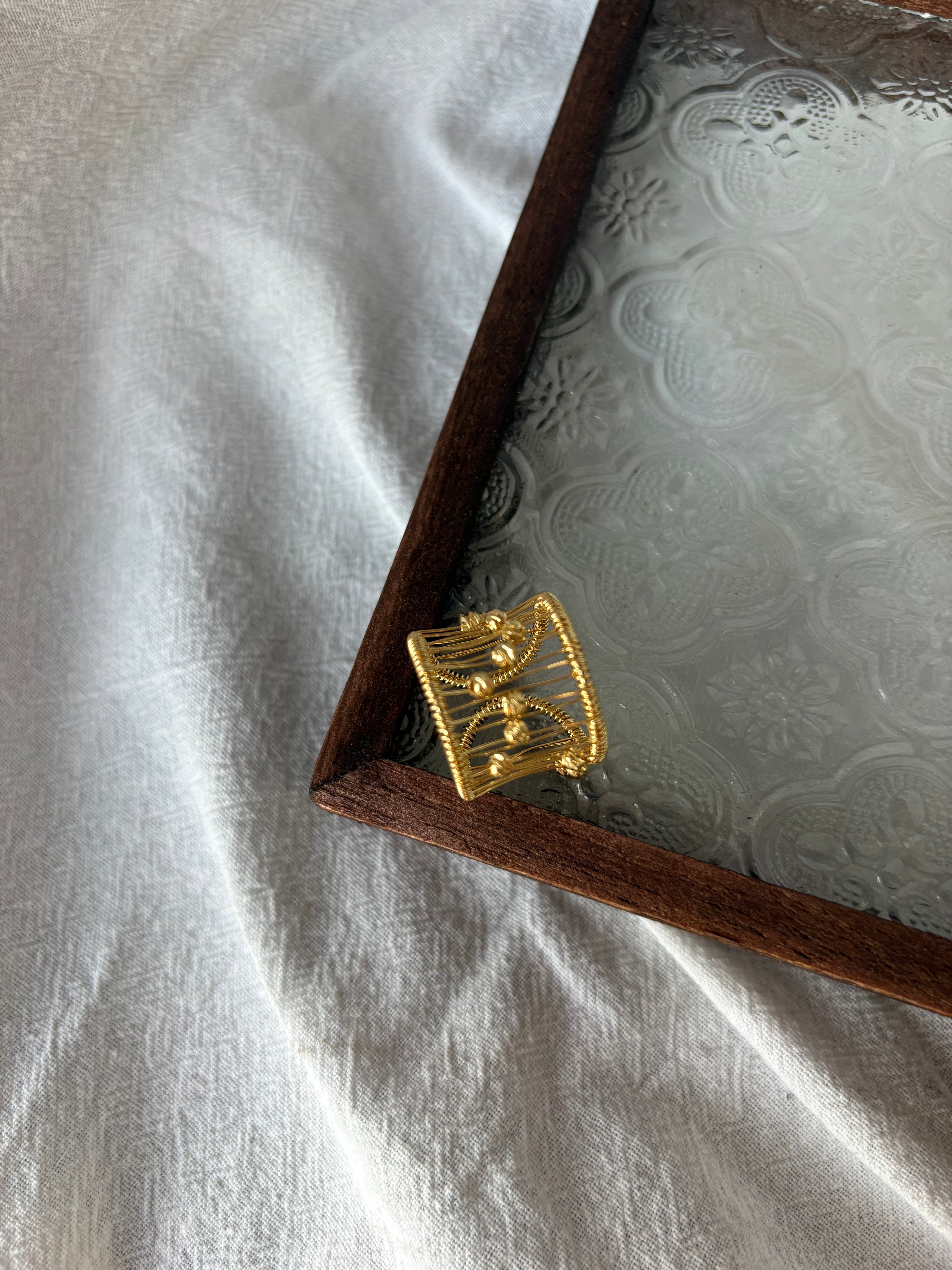 Golden Sculptural Open Ring